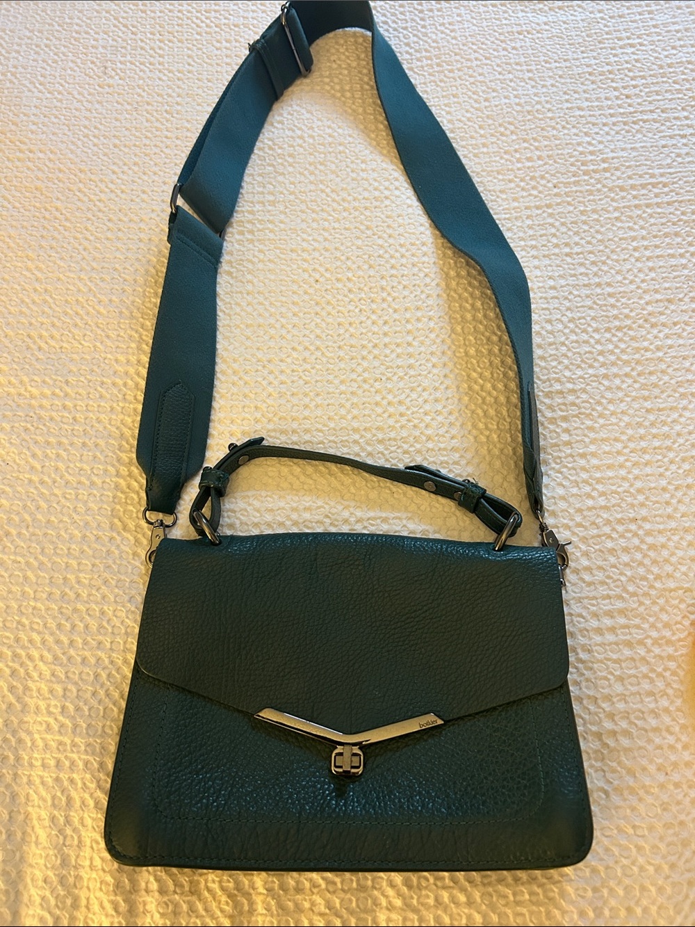 Botkier Dark Teal Leather Shoulder Bag with Wide Strap